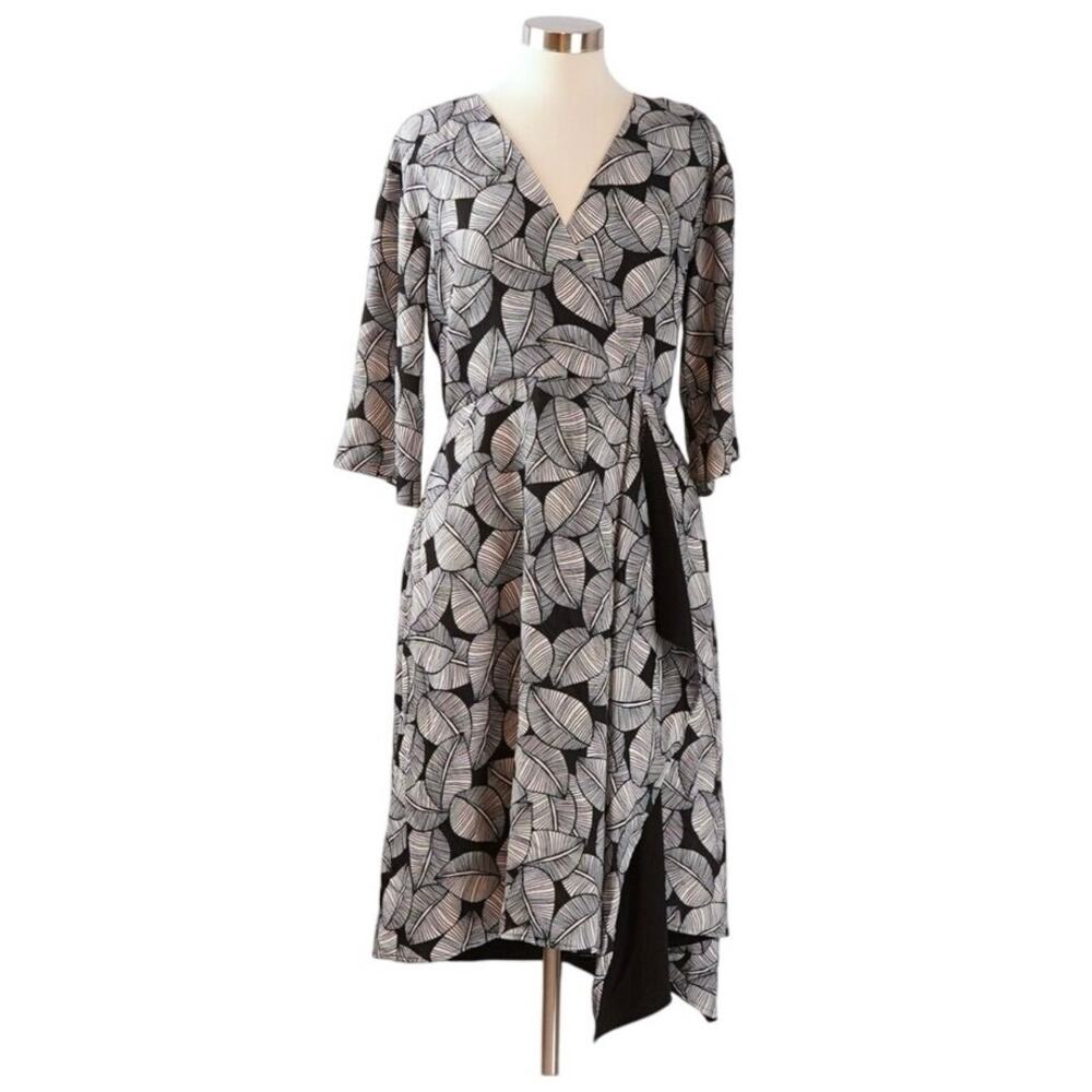 Natori Leaves Of Paradise Wrap Dress Womens 8 Navy & White